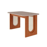 Mesa de Sala Jantar Valentina c/Tampo Madeirado Vidro 130x80cm Cinamomo/Off White - Cimol