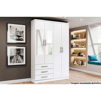 Guarda Roupa Solteiro 4 portas e 3 Gavetas c/ Espelho Caju DA135 Branco - Henn