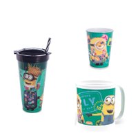 Kit 3 itens Minions, copo, caneca, copo com canudo 2x1