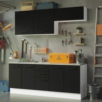 Kit com 2 Balcões e 2 Armários Aéreos Multiuso 200cm Branco/Preto Agata Madesa