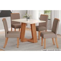 Sala de Jantar Completa Lins Tampo Reto Madeirado c/Vidro 120x80cm e 4 Cadeiras Malu Nature/Marrom Amêndoa - Henn