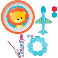 Kit Infantil Pratinho Colher Mordedor e Prendedor de Chupeta Buba Coloridos Itens de Bebê