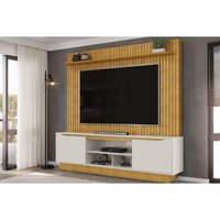 Home p/TV até 70 Polegadas Enzo Ripado c/ Prateleira e Nicho 200x188cm Cedro/Bali - DJ Móveis
