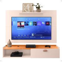 Kit Sala Estar Completa Rack Suspenso Home Classic Painel Star Tv 32 Polegadas Off White/Cinamomo - Lojas RPM