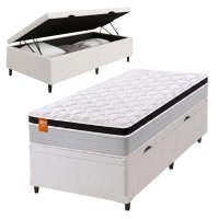 Cama Box Baú Colchão Solteiro Molas Ensacadas Real 88x188x68cm Branco / Preto Inducol