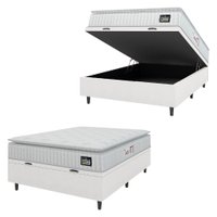 Cama Box Baú Colchão Casal Espuma D45 Lazio Pillow Top 138x188x70cm Linho Branco Hellen - Suporta até 120kg por Pessoa