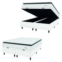 Cama Box Colchão Baú Casal Queen Molas Ensacadas City Pillow Top 158x198x64cm Linho Branco / Preto Hellen
