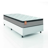 Cama Box Colchão Solteiro Molas Ensacadas Real 88x188x65cm Linho Branco / Preto Inducol - Suporta até 130kg por Pessoa