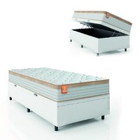 Cama Box Colchão Solteiro Molas Ensacadas Real 88x188x65cm Linho Branco / Bege Inducol - Suporta até 130kg por Pessoa