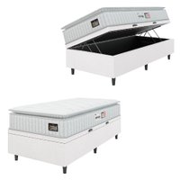 Cama Box Baú Colchão Solteiro Espuma D33 Vangogh Pillow Top 88x188x70cm Linho Branco Hellen-Suporta até 120kg por Pessoa