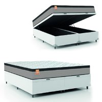 Cama Box Baú Colchão Casal Queen Molas Ensacadas Real 158x198x68cm Linho Branco / Preto Inducol