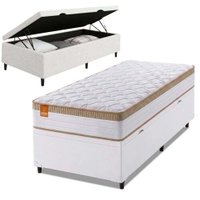 Cama Box Baú Colchão Solteiro Molas Ensacadas Real 88x188x68cm Branco / Bege Inducol