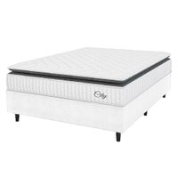 Cama Box Colchão Casal Molas Ensacadas City Pillow Top 138x188x61cm Linho Branco / Preto Hellen