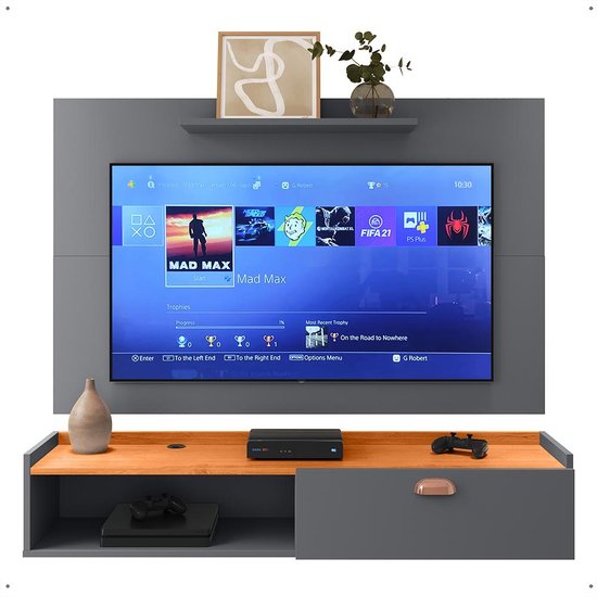 Kit Sala Estar Completa Rack Suspenso Home Classic Painel Star Tv 32 Polegadas Cinza/Cinamomo - Lojas RPM
