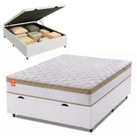 Cama Box Baú Colchão Casal Molas Ensacadas Real 138x188x68cm Linho Branco / Bege Inducol - Suporta até 130kg por Pessoa