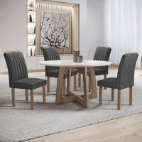 Mesa de Jantar 4 Lugares Arizona com Vidro Chocolate/Off White/Boucle Cinza  20771 - Cel Móveis