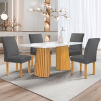 Mesa de Jantar 4 Lugares Stella Canela com Vidro Ripado Cinamomo/Off White/Cinza - Cel Móveis