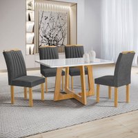 Mesa de Jantar 4 Lugares Arizona com Vidro Cinamomo/Off White/Cinza 20767 - Cel Móveis
