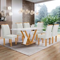 Mesa de Jantar 6 Lugares Manuela Arizona com Vidro Cinamomo/Off White/Boucle Gelo - Cel Móveis