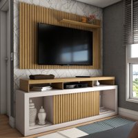 Rack com Painel para TV Até 65 Polegadas Columbia Ripado 2 Portas Cinamomo/Off White - Panorama Móveis