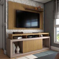 Rack com Painel para TV Até 65 Polegadas Columbia Ripado 2 Portas Freijó/Off White - Panorama Móveis