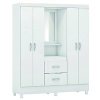Guarda Roupas Casal Capela 4 Portas Com Espelho 2 Gavetas Branco/Rosa Flex Lord Demóbile