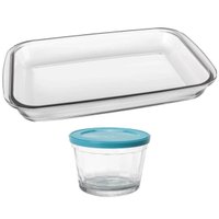Kit Pote de Vidro 350ml com Tampa e Assadeira Refratária 2,2L Retangular Marinex Vidro Temperado Transparente