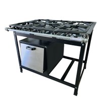 Fogão Alta Pressão 6 Bocas Alcazon com Forno 75 Litros Tampa Inox ACZ-010+ACZF-004