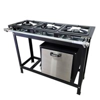 Fogão Alta Pressão 3 Bocas Alcazon com Forno 60 Litros Tampa Inox ACZ-008+ACZF-002