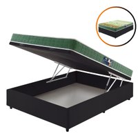 Cama Box Baú Viúva + Colchão Espuma D70/D28 Atlanta Verde 128x188x59cm Dupla Face Bordado