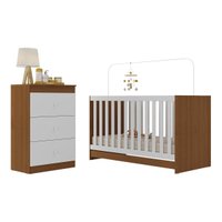 Berço 3 em 1 para Colchão 130 x 60cm com Cômoda 3 Gavetas Doce de Leite Multimóveis MP4239 Madeirado/Branco