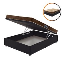 Cama Box Baú Casal Preta + Colchão Espuma Charleston D28 Bordado 138x188x59cm