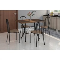 Conjunto Sala De Jantar Artefamol Bruna Mesa C/ 4 Cadeiras Preto/Rattan