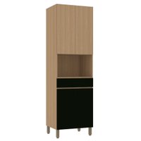 Paneleiro Slim Luciane 4 portas 1 gaveta com nicho para micro 70cm Freijo/Preto