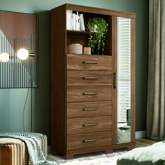 Comoda Santos Andira Maraba 1 Porta 6 Gavetas 309666EP Jatoba