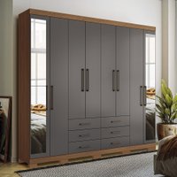 Guarda Roupa Casal 238cm 8 Portas 6 Gavetas C/ Espelho e Pés Havana Master Santos Andirá
