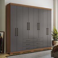 Guarda Roupa Casal 238cm 8 Portas 6 Gavetas com Pés Havana Master Santos Andirá Jatoba/Grafitte