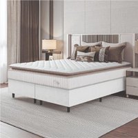 Cama Box Colchão Casal King Molas Ensacadas City Pillow Top 193x203x61cm Linho Branco / Bege Hellen