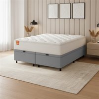 Cama Box Baú Colchão Casal King Molas Ensacadas Real 193x203x68cm Branco / Cinza Inducol - Suporta até 130kg por Pessoa