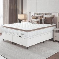 Cama Box Colchão Baú Casal King Molas Ensacadas City Pillow Top 193x203x64cm Linho Branco / Bege Hellen