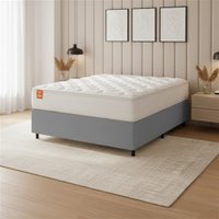 Cama Box Colchão Casal King Molas Ensacadas Real 193x203x65cm Branco / Cinza Inducol - Suporta até 130kg por Pessoa