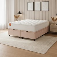 Cama Box Baú Colchão Casal King Molas Ensacadas Real 193x203x68cm Branco/Bege Inducol - Suporta até 130kg por Pessoa