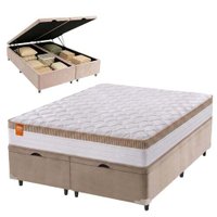 Cama Box Baú Colchão Casal King Molas Ensacadas Real 193x203x68cm Bege / Branco Inducol - Suporta até 130kg por Pessoa