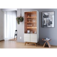Cristaleira Noronha 4 Portas Com 3 Prateleiras com Led Colibri Off White Matte/ Freijo