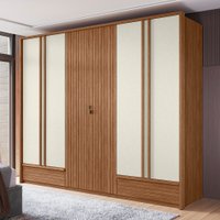 Guarda Roupa Casal 252cm Com 6 Portas 5 Gavetas Democrata Santos Andirá Jatoba/Areia