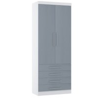 Guarda Roupa Modulado 90cm 2 Portas e 4 Gavetas Alpes Luciane Móveis Branco C/ Grey Sky