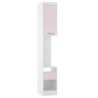 Mesa de Cabeceira Alta 38cm 1 Porta e 1 Gaveta Alpes Luciane Móveis Branco C/ Rosa