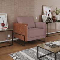 Poltrona Base De Ferro Omodei Linho Mansur Rose