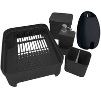 Kit Escorredor De Louça Talheres Lixeira Porta Detergente E Porta Sacolas Preto