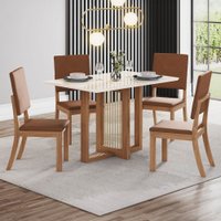 Mesa de Jantar 4 Lugares Natalí Milla com Vidro  Nature/Off White/Caramelo - Henn